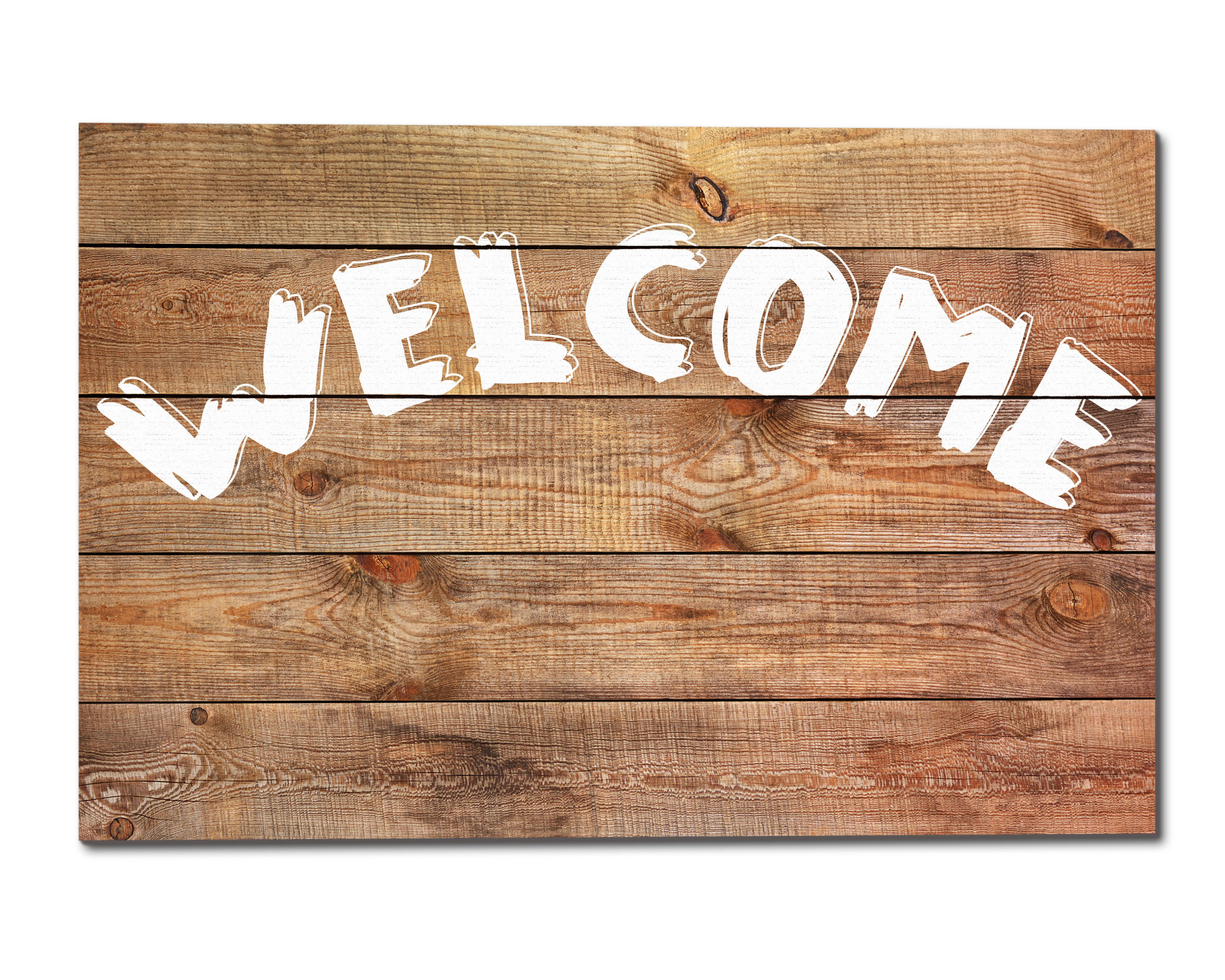 Vintage "welcome" wooden sign isolated on white background.