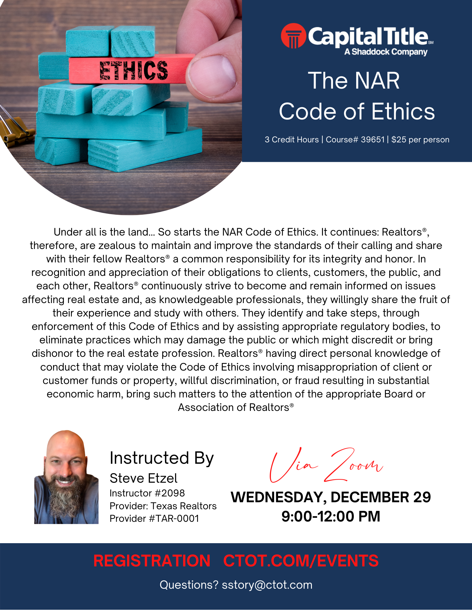 CE Course The NAR Code of Ethics Capital Title of Texas, LLC.