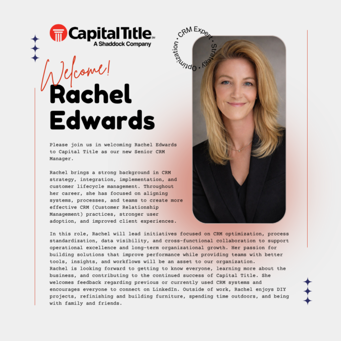 Welcome Rachell Please Welcome Rachel Edwards - Capital Title of Texas, LLC.